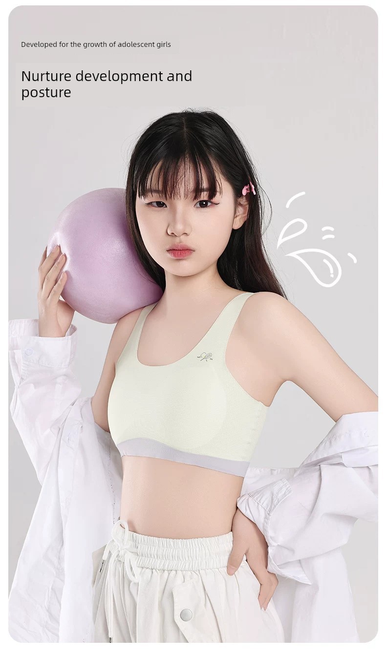 Nanjiren Fixed-Cup Girls' Underwear for Development Period, Student Bras for 8-16 Years Old Adolescent Girls, Breathable Small Vest — 5