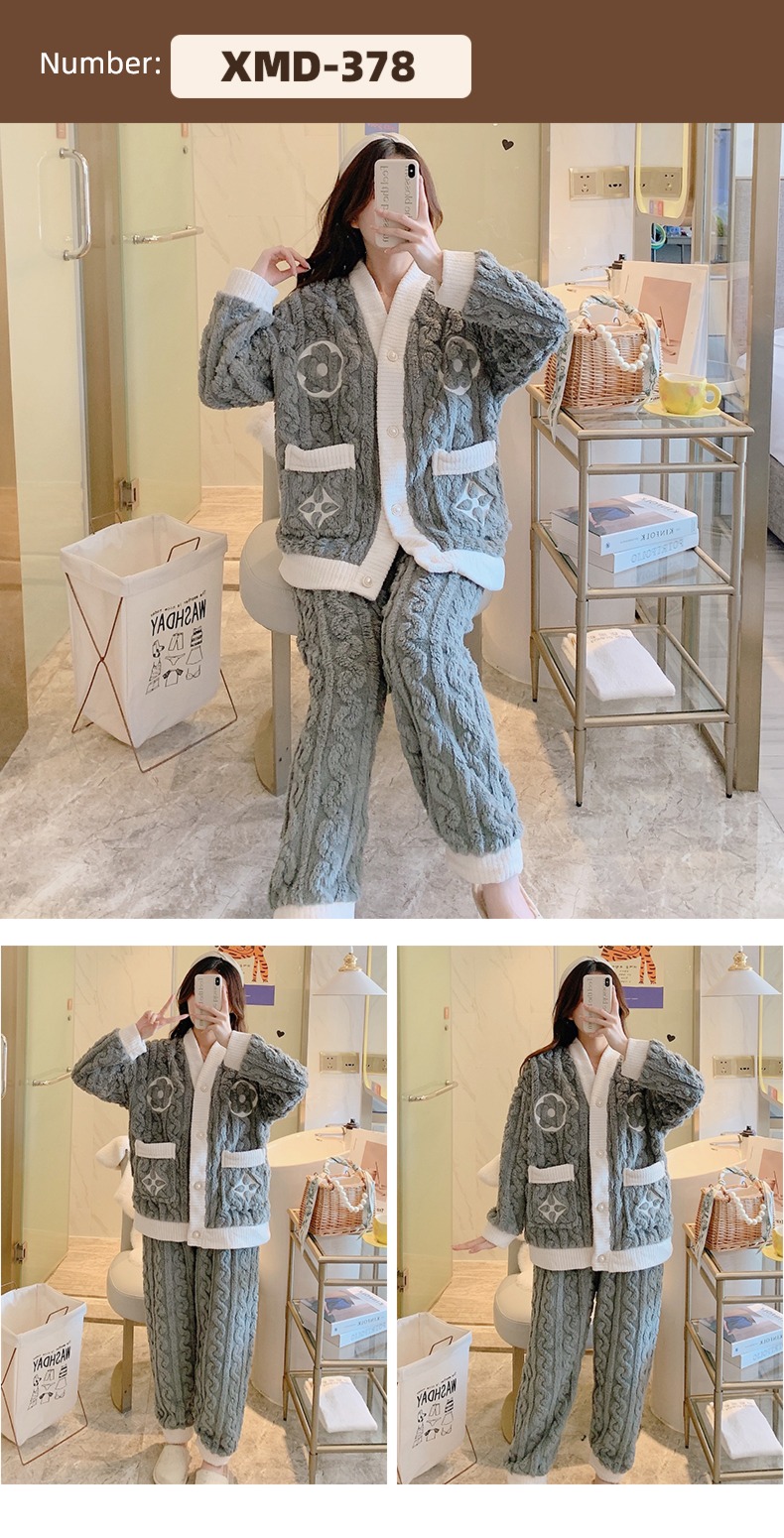 Flannel female Autumn and winter Long sleeve thickening Sweet pajamas