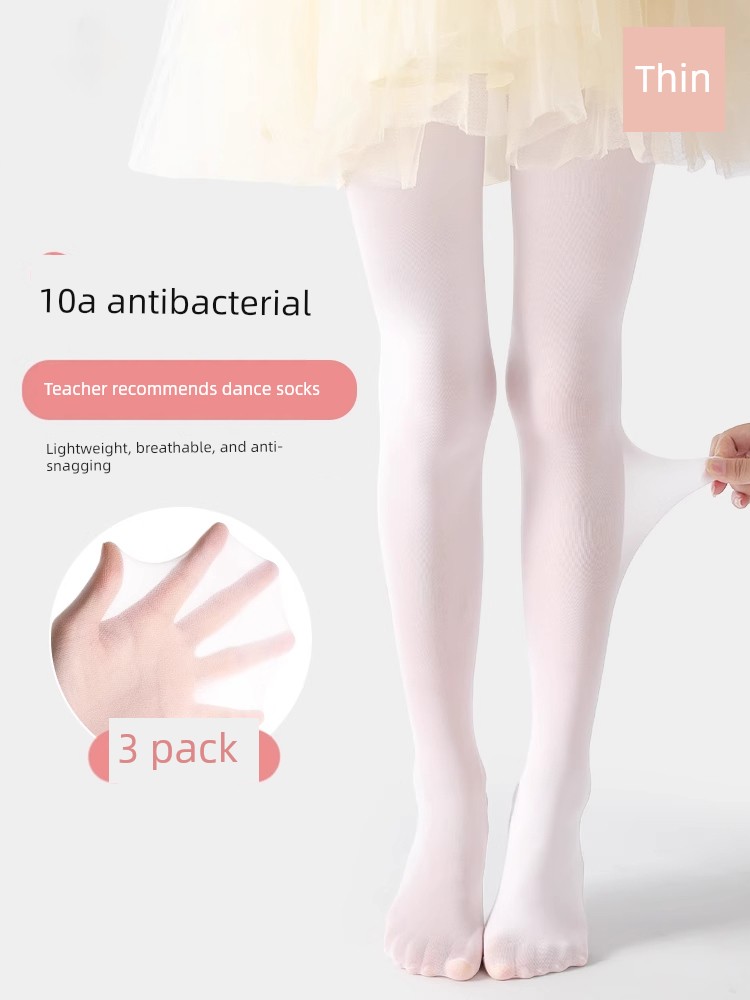 Girls' Dance Tights, Summer Thin Style, Children's Pantyhose, Spring and Summer White Silk Stockings for Girls, Specialized for Dance Practice