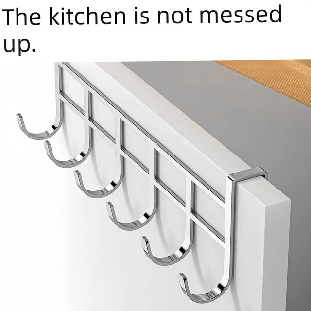 Stainless steel cabinet door back 5 hooks and mount clip hooks kitchen punch-free spatula and spoon storage drain rack