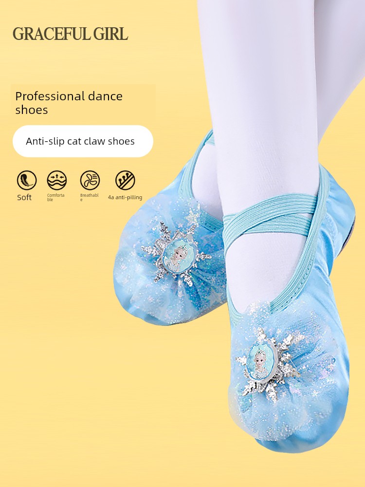 Princess Elsa Children's Dance Shoes Female Calfskin Sole Practice Ballet Shoes Baby Chinese Classic Dance Body Dancing Shoes