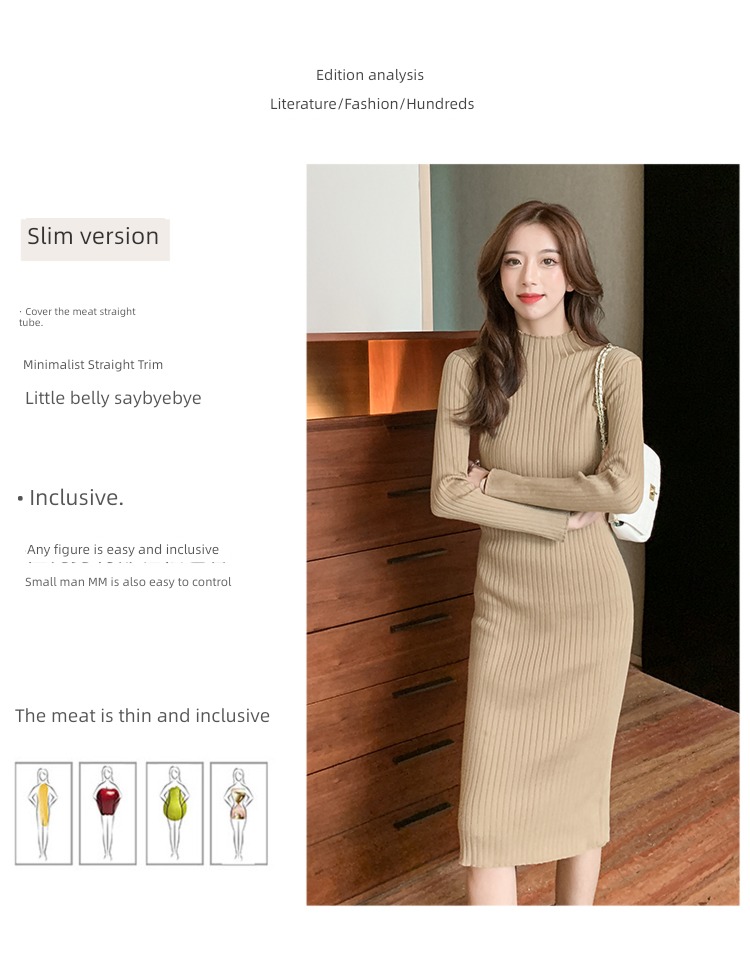 Half high collar Long sleeve Self-cultivation Autumn and winter a step Wool skirt