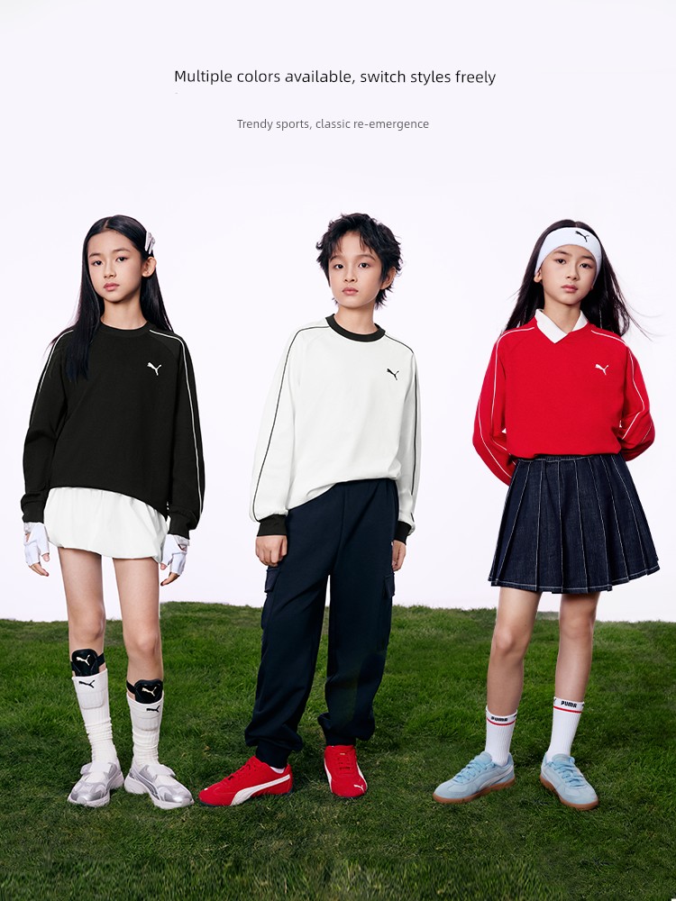 Puma Children's Clothing 2026 New Children's Long-Sleeved T-Shirt Simple and Fashionable Striped Round Neck Sports T7 Base Shirt — 4