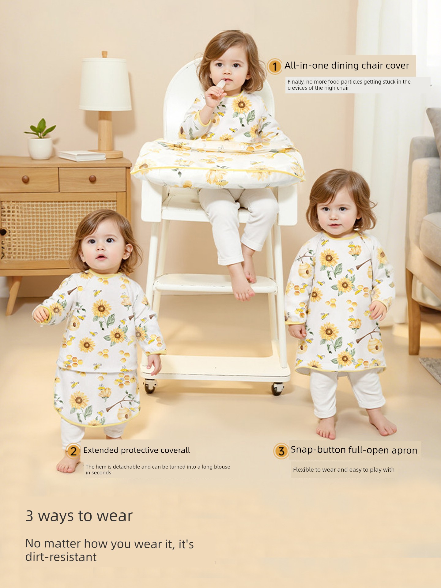 European-Style All-In-One Dining Chair Cover, Baby Feeding Bib, Infant Food Bib, Waterproof and Stain-Resistant Children's Apron — 3