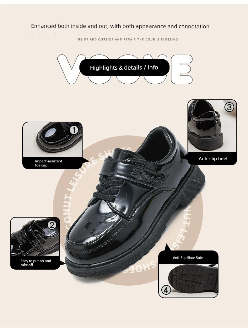 Boys' Black Leather Performance Shoes, Children's 2026 New Model, Comfortable Host-Style Shoes for Boys, Stylish and Comfortable for Long Standing — 8
