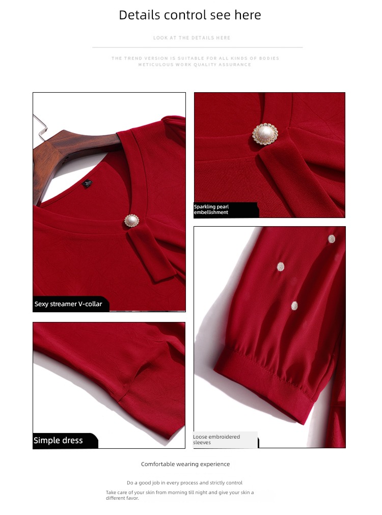 middle age mom easy three quarter sleeve Chiffon shirt summer wear