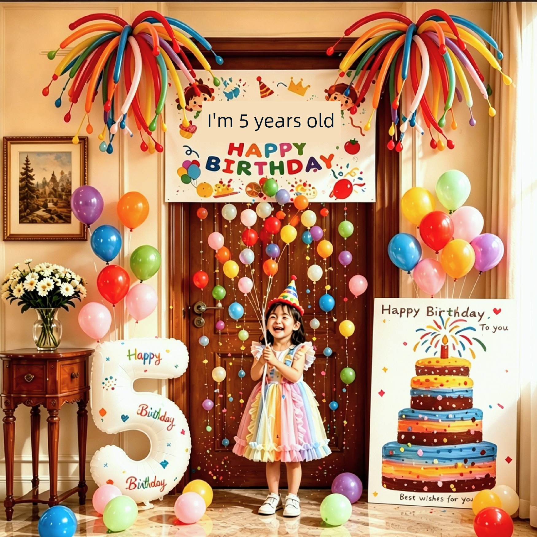 Birthday Scene Decoration Children's Birthday Balloon Rain 4-Year-Old 5-Year-Old Boy Ceremony Atmosphere Hanging Cloth 2-Year-Old Girl Atmosphere Hanging Cloth 6