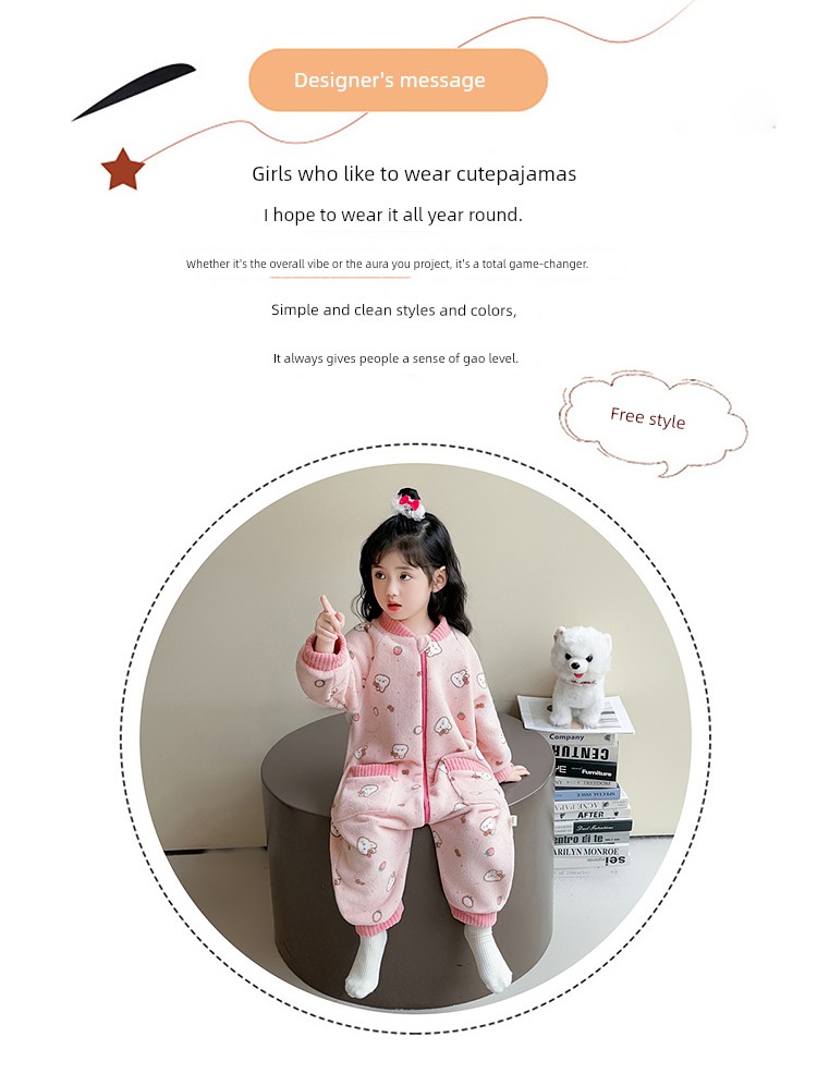Children's One-Piece Pajamas, Autumn and Winter Fleece-Lined Girls' Flannel Home Clothes, Winter Anti-Kick Quilt, Baby Sleeping Bag — 4