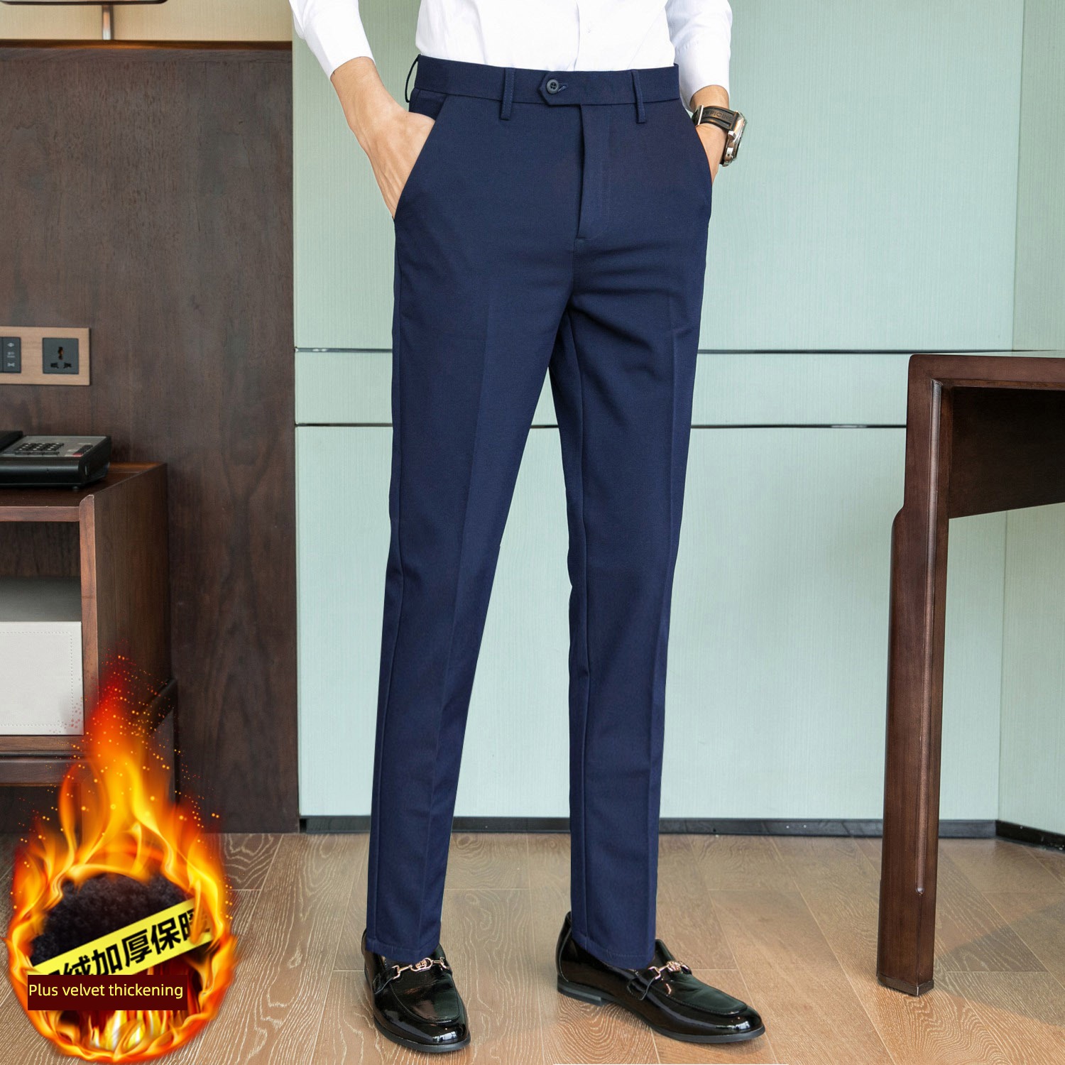 Autumn and winter Plush Thickened section high-end leisure time trousers