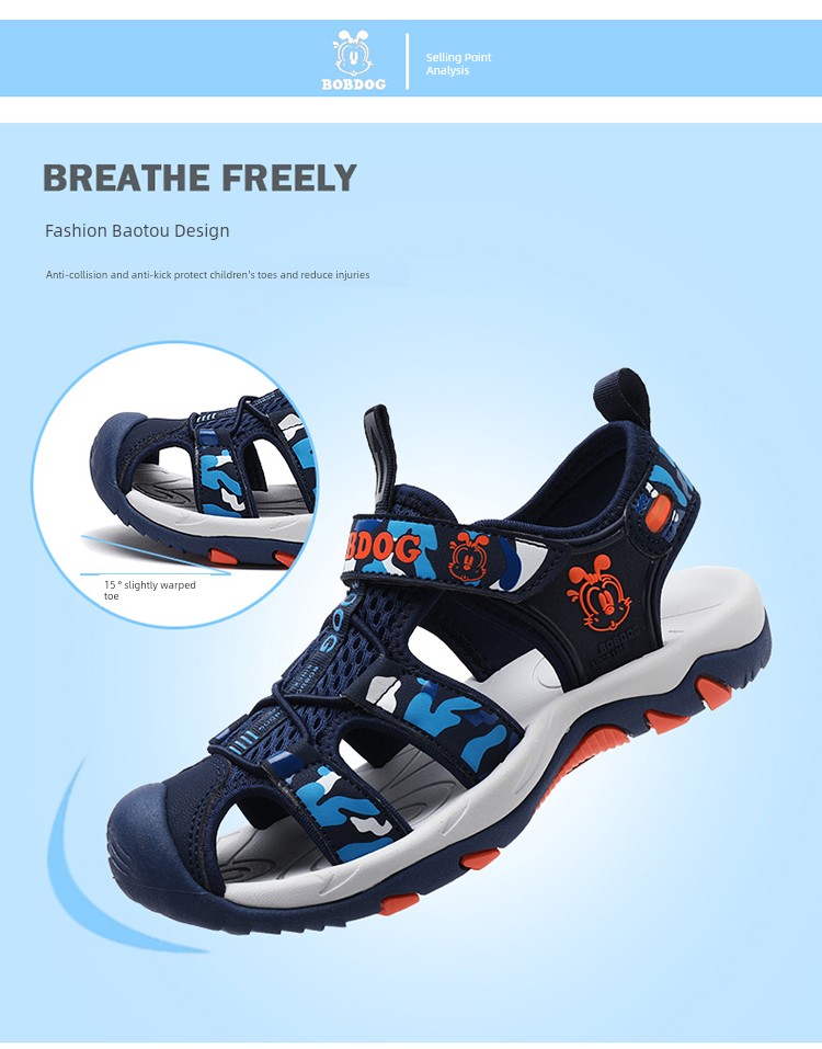 Bobdog Sandals Summer Kids Casual Beach Shoes Boys Toe Box Soft Bottom Non Slip Boys Medium and Large Children's Shoes — 5
