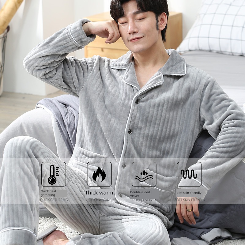 NGGGN man Autumn and winter thickening Flannel pajamas