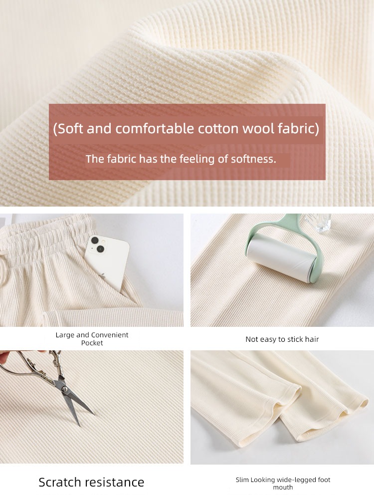 Pink Europe Cotton wool Wide leg pants female Autumn and winter easy Straight cylinder leisure time chenille  Plush thickening corduroy trousers