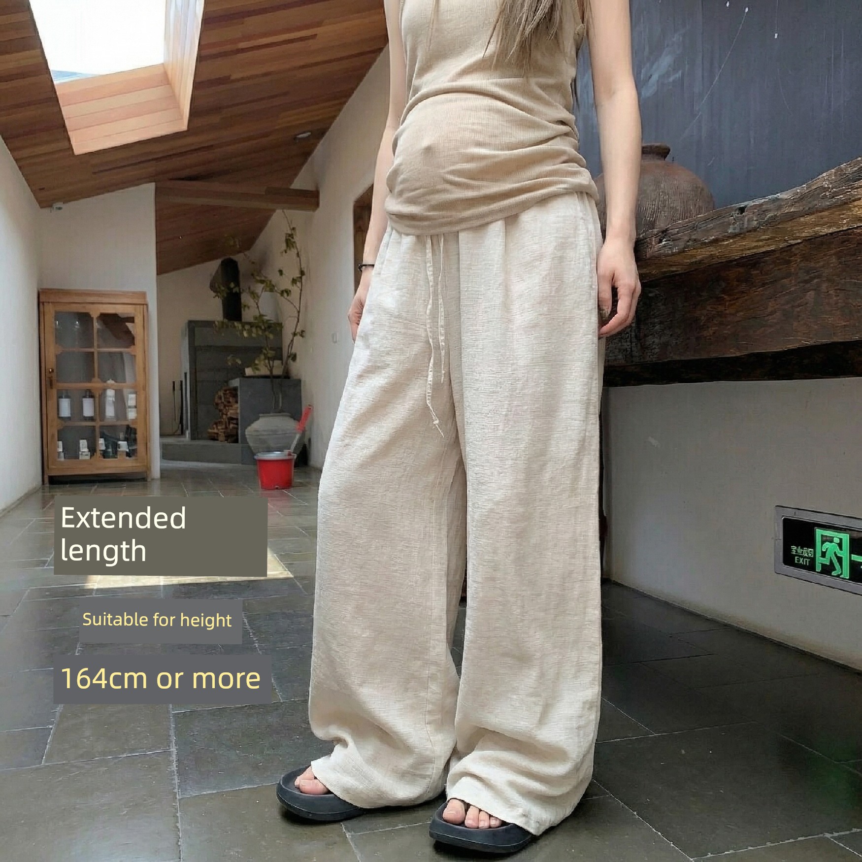 Tall Women's Maternity Pants, Cotton-Linen Wide-Leg Pants, Summer Casual Linen Long Pants, Thin Summer Yamamoto Pants for Women — 4