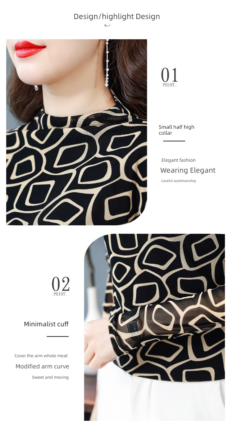T-shirt Women Long sleeve jacket Undershirt printing Gauze