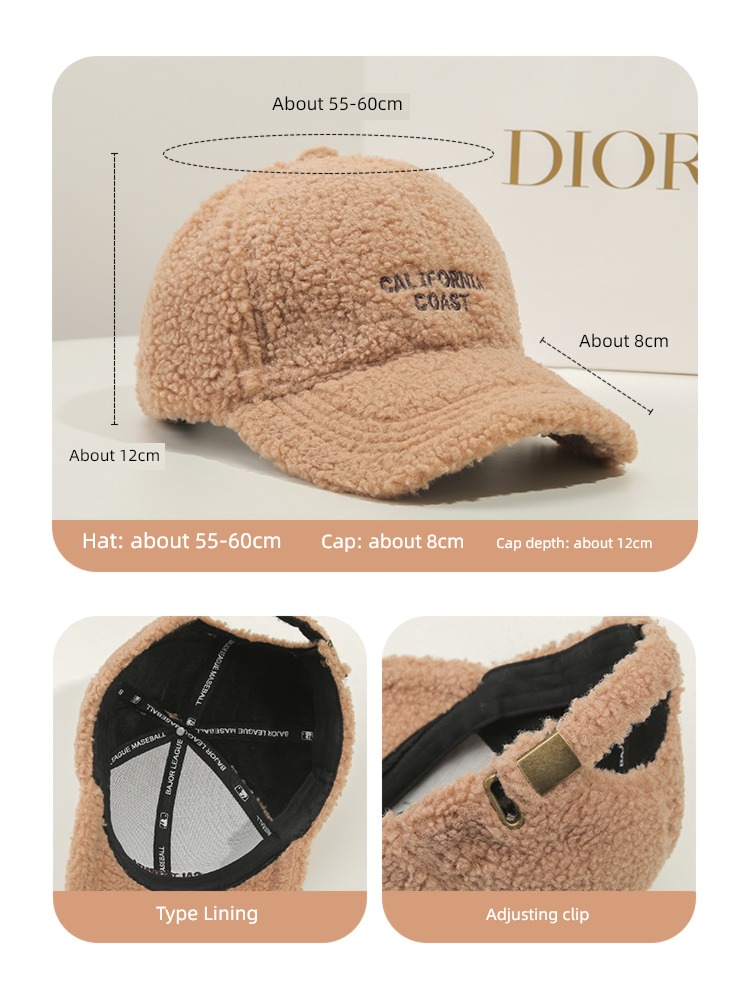 Lamb hair Hat ma'am Autumn and winter Fashion and leisure Versatile Plush peaked cap thickening keep warm Cotton cap Baseball cap