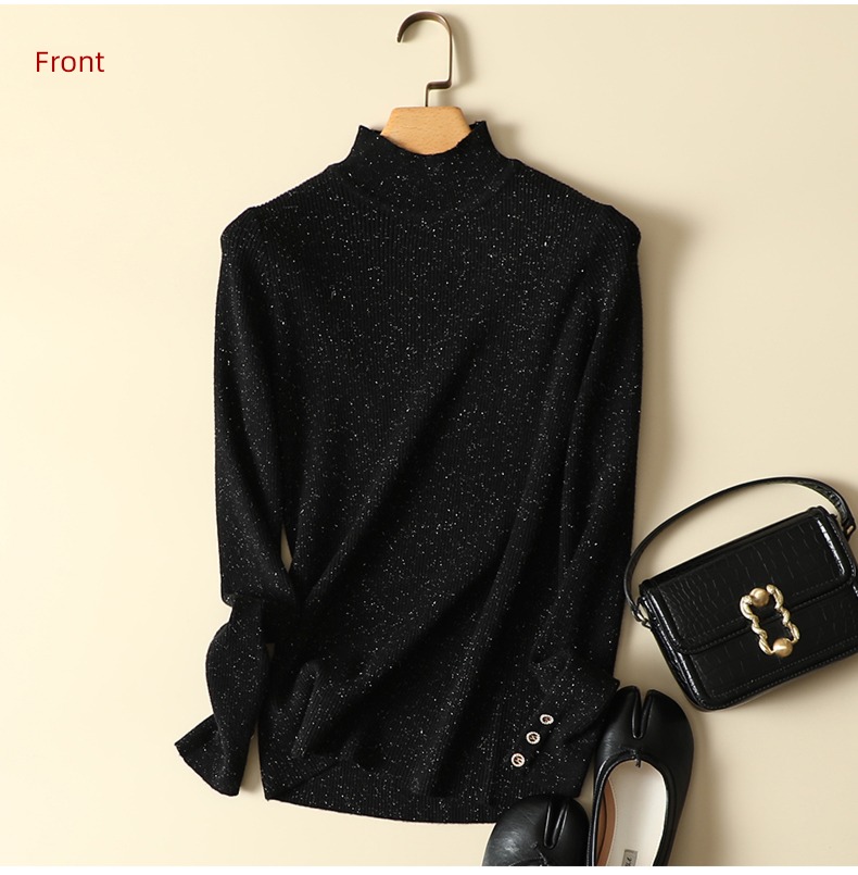 Half high collar Bright silk Button knitting Undershirt sweater