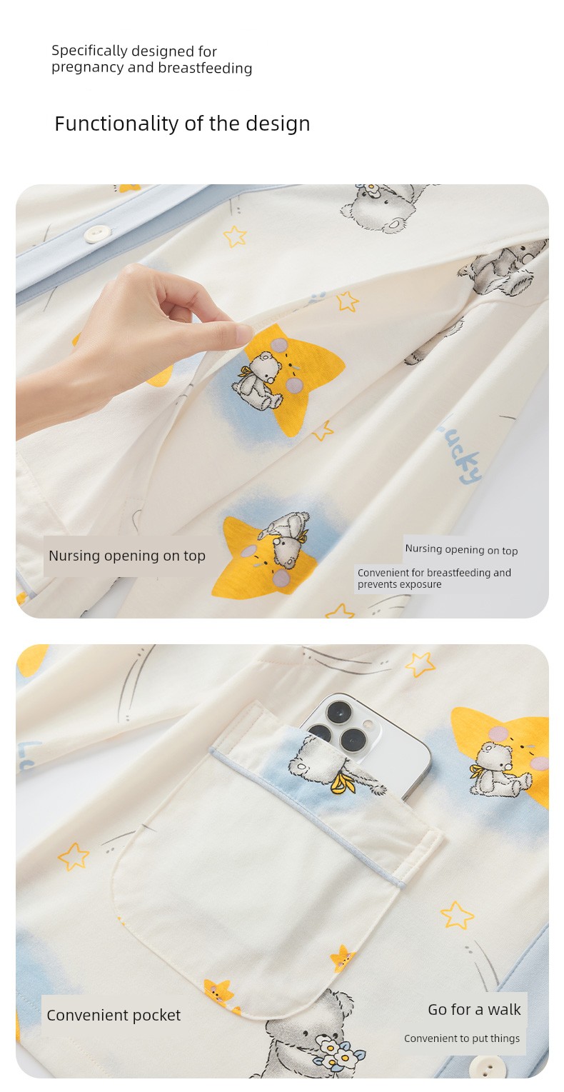 Postpartum Clothing Spring and Autumn Maternity Home Wear Set Plus Size Nursing Pajamas for Pregnant Women Summer — 16