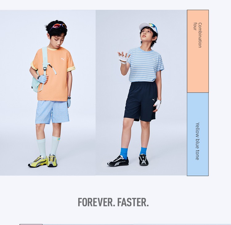 [Channel 2-Piece Set] Puma Children's Clothing 26 Kidsren's Short-Sleeved T-Shirt Fresh and Fashionable Pure Color Stripesd Sports T-Shirt — 10