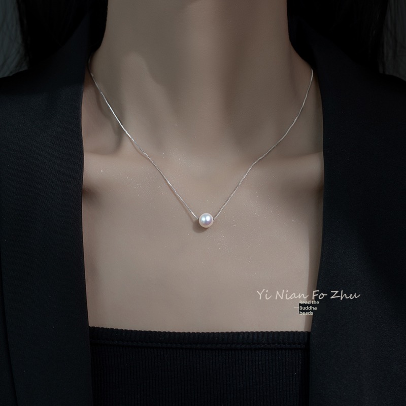 Sterling Silver female Minority Sense of design Imitation pearl Light luxury Necklace