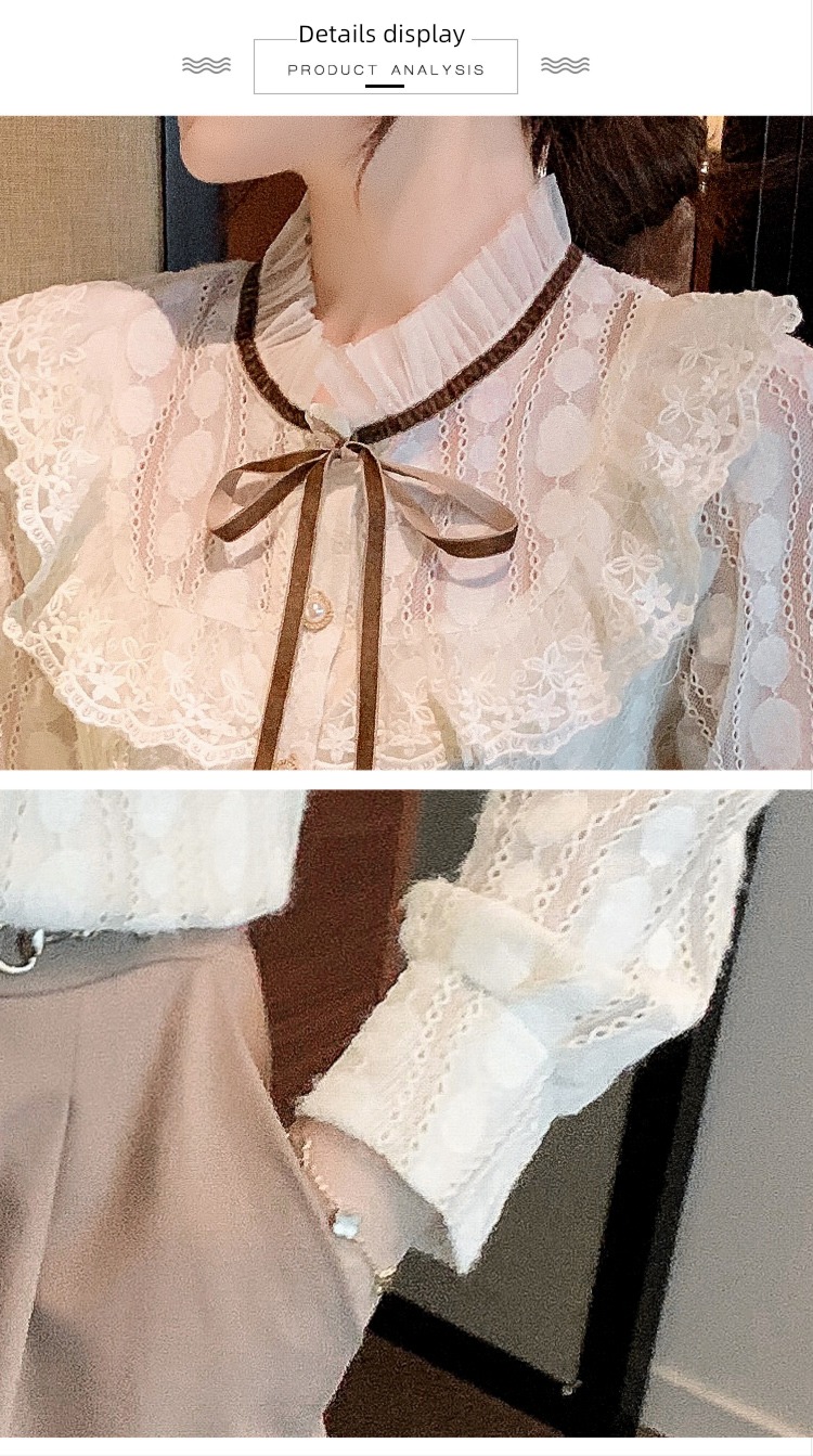 Early autumn ma'am Inner lap Long sleeve Foreign style Chiffon Lace