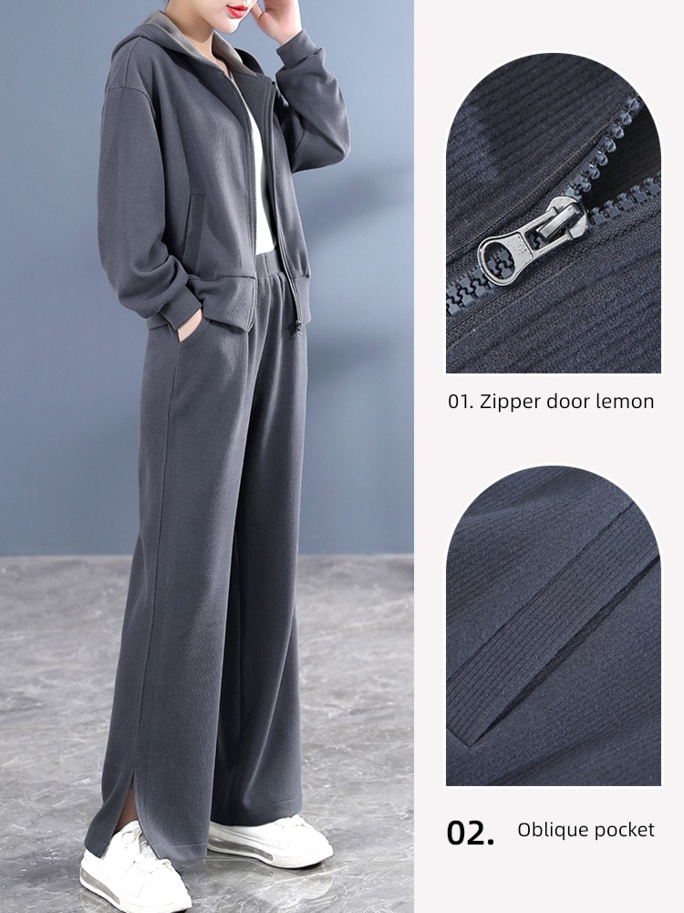 spring and autumn Sweater Wide leg pants ma'am leisure time Sports suit
