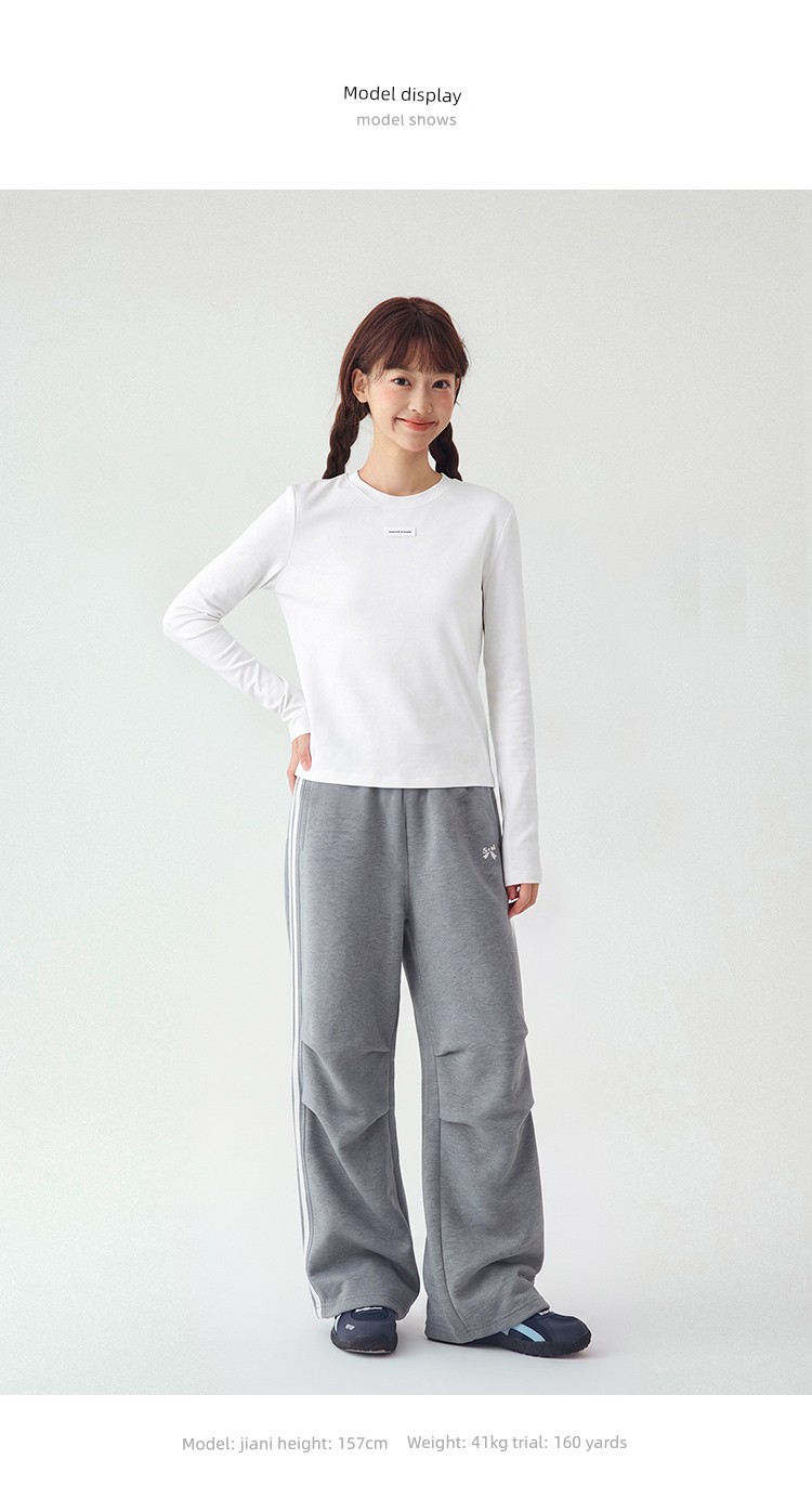 Princess Nono S1N Junior High School Student 26 Autumn Color-Block Double Stripe Casual Pants for Girls, Korean Style Relaxed Fit Flare Pants — 17