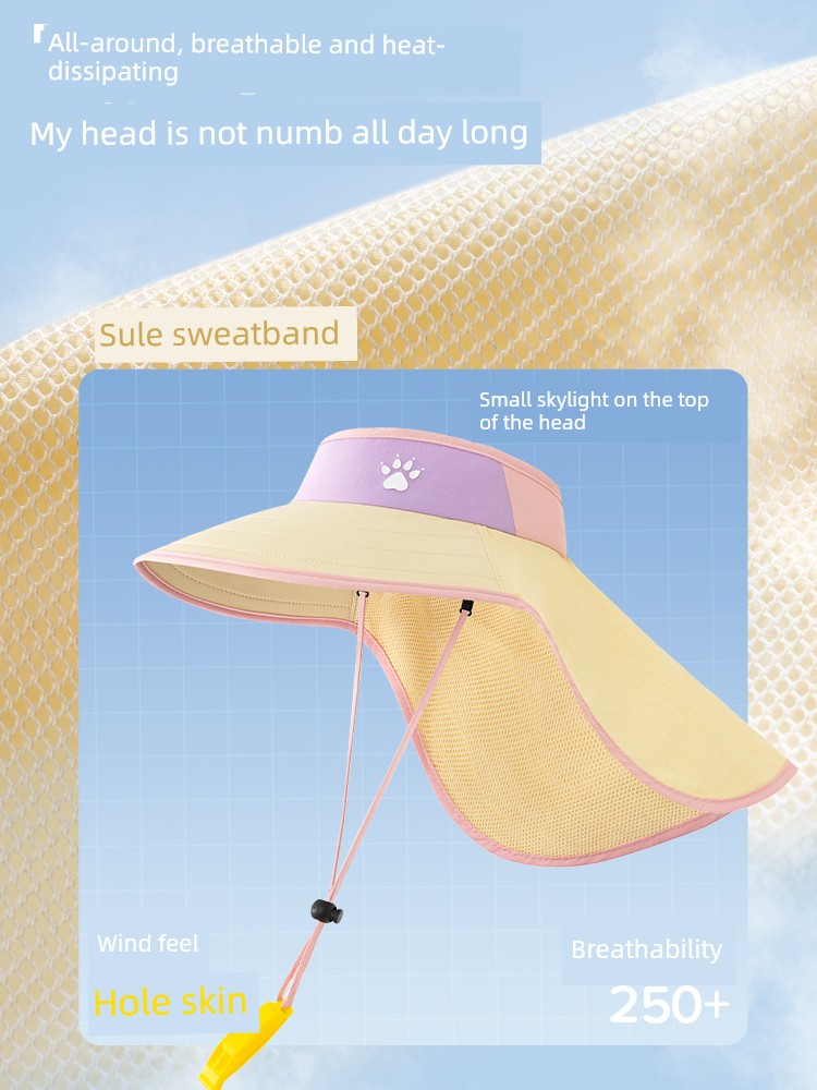 Kalmei Children's Sun Protection Hat for Boys and Girls, Large Brim Sun Hat with Shawl, Summer Open-Top Hat, Uv Protection — 5