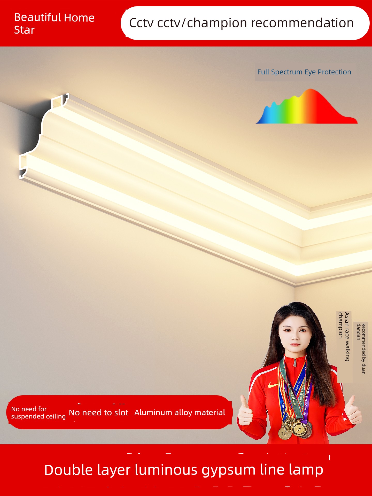 Aluminum Alloy Imitation Gypsum Line Light Strip, Ceiling-Free Linear Light Decorative Strip, Double Eyelid Surface-Mounted Integrated Gypsum Linear Light