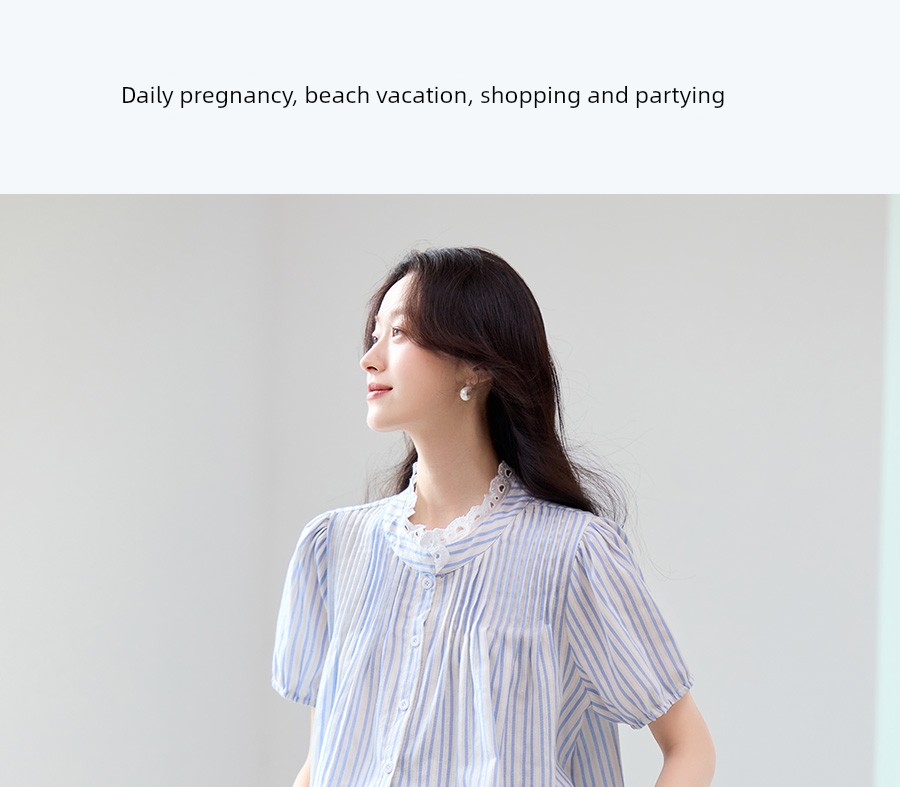 Pregnancy Premium Maternity Set: Summer Outerwear for Pregnant Moms, High-End Outfit with Lace Patchwork Shirt and Skirt Two-Piece Set — 20