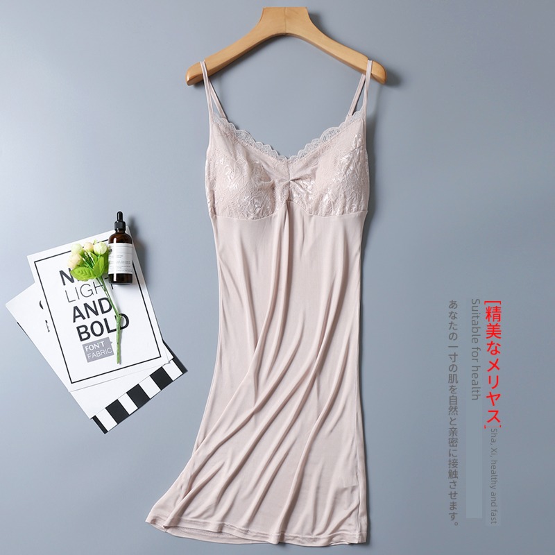 Spring and summer real silk With breast pads camisole longuette   lesbian  Medium and long term Vest skirt   mulberry silk Base skirt Nightdress