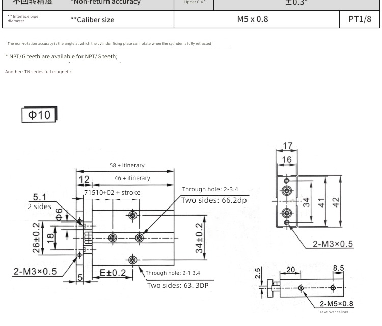 Leyser  Biaxial Double pole TN Cylinder small-scale Pneumatic 16 / 20 * 10 / 30 / 40 / 50 / 60 / 70 / 80 / 90 / 100