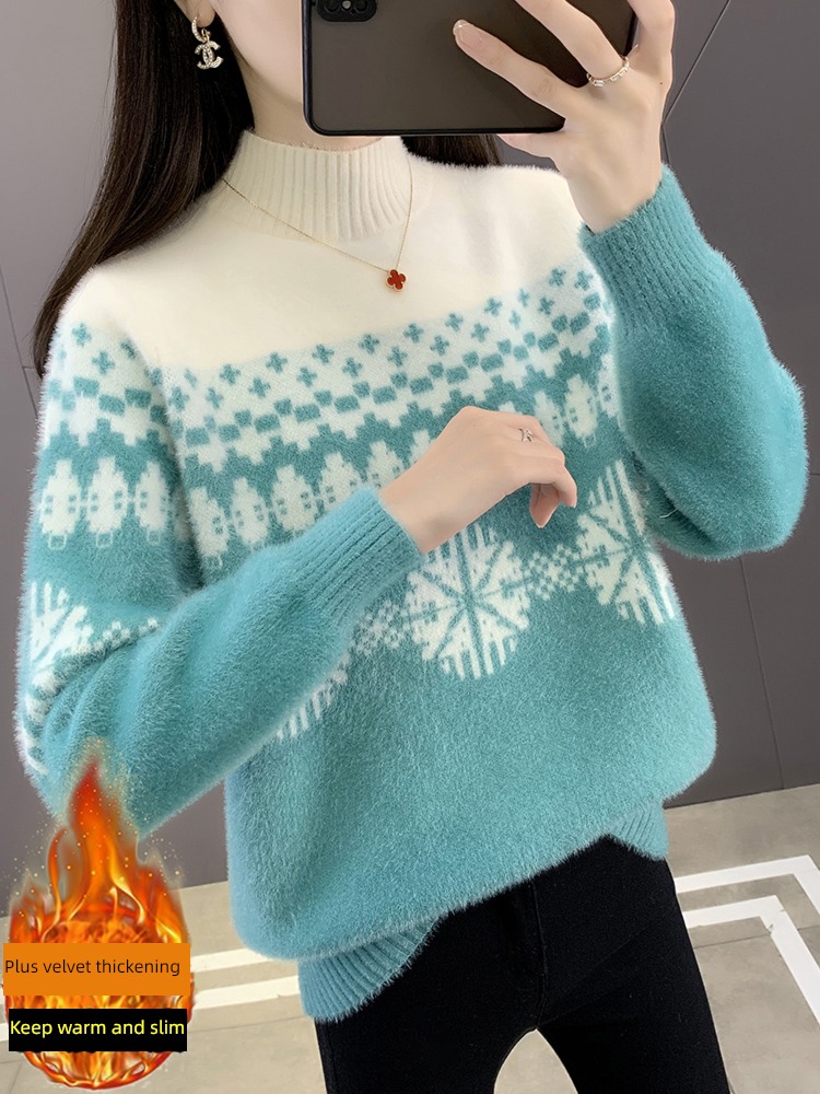 Imitation mink velvet Inner lap Hot money Lay a foundation Half high collar sweater