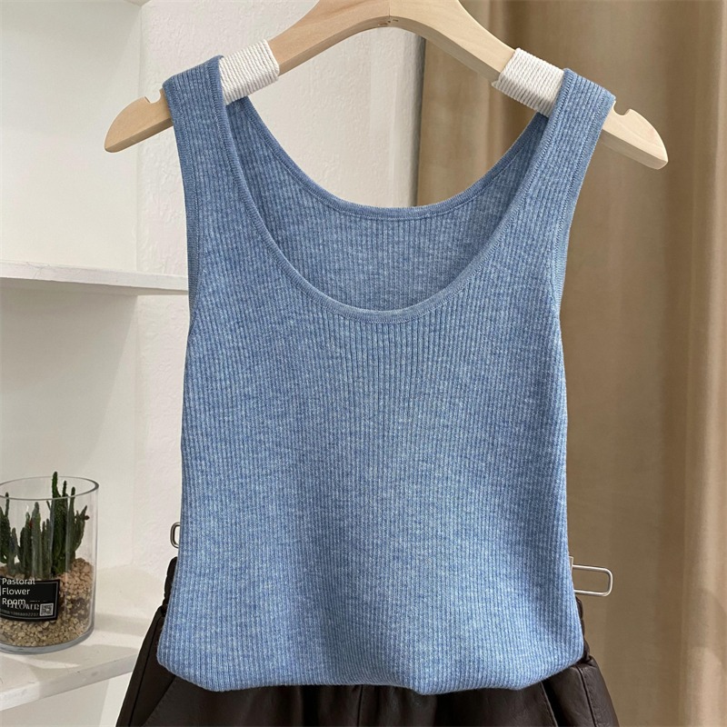 Wool knitting Solid color soft Port style camisole vest