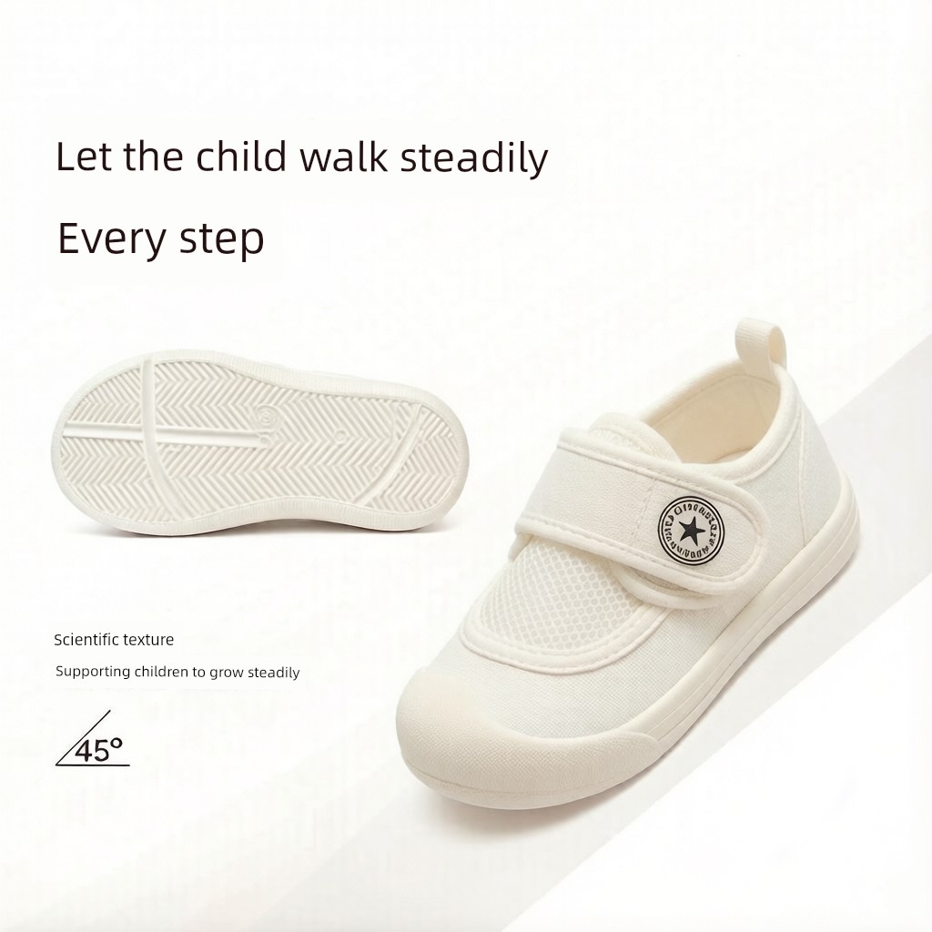 Kindergarten Indoor White Shoes for Boys, Lightweight Non-Slip Indoor Shoes for Boys Entering School, Children's White Canvas Shoes — 4