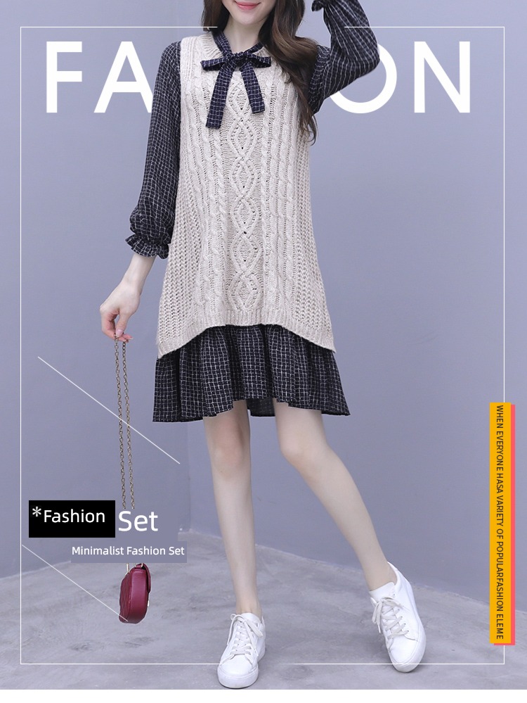 Autumn and winter leisure time knitting Dress ma'am Two piece set
