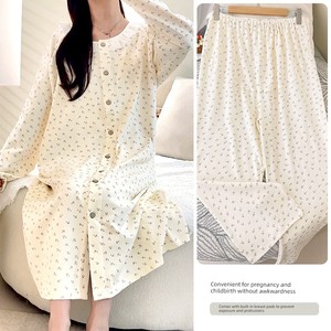 Spring and Autumn Pure Cotton Maternity Dress with Chest Pads, Hospital Delivery Gown, Maternity Sleepwear, Nursing Dres