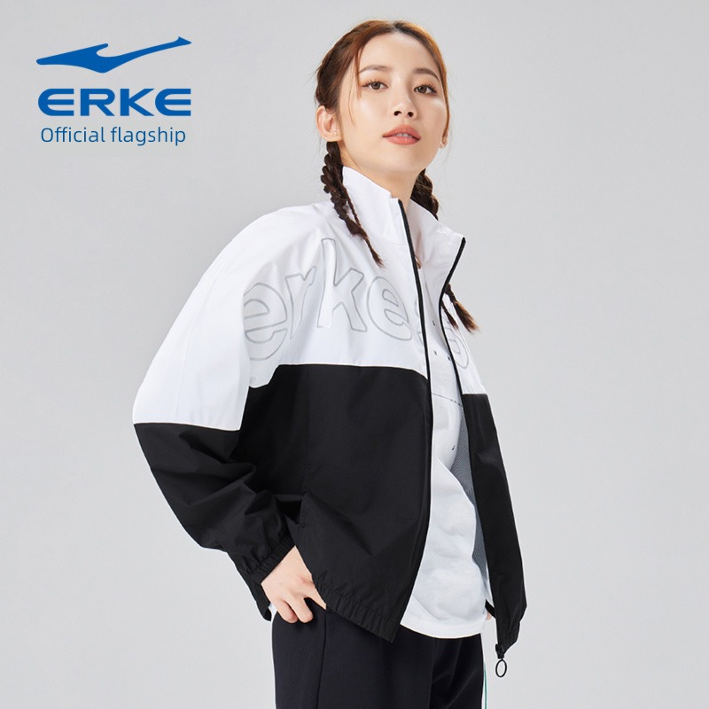 Erke Same style in shopping mall Splicing female motion Windbreaker