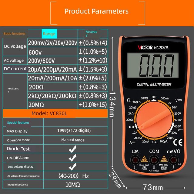 Victory Digital Multimeter VC9205/9208/830L Multifunctional High Precision Digital Explicit Multimeter VC890A