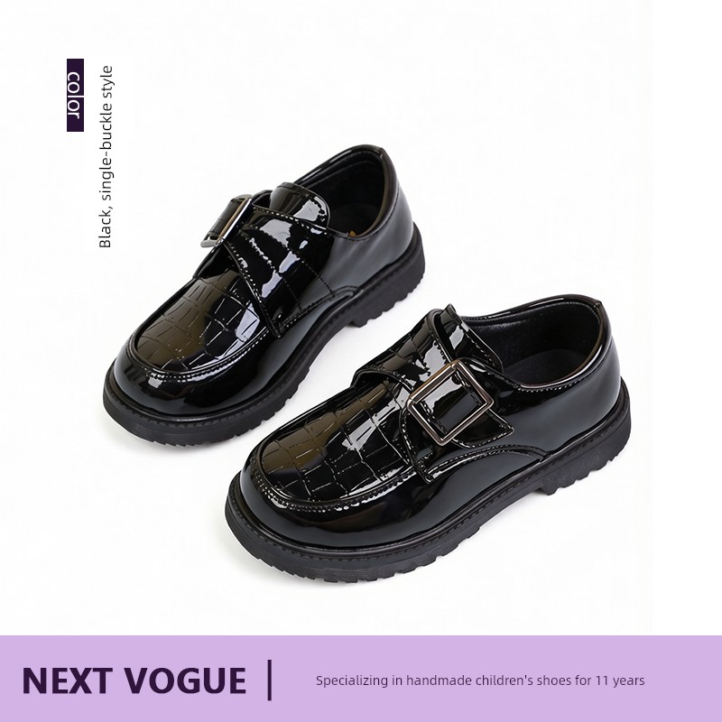 Boys' Black Leather Shoes, British Style, Casual and Stylish, Comfortable for Men, Great for Summer, Very Attractive, Student Shoes, 2026 New Model — 1