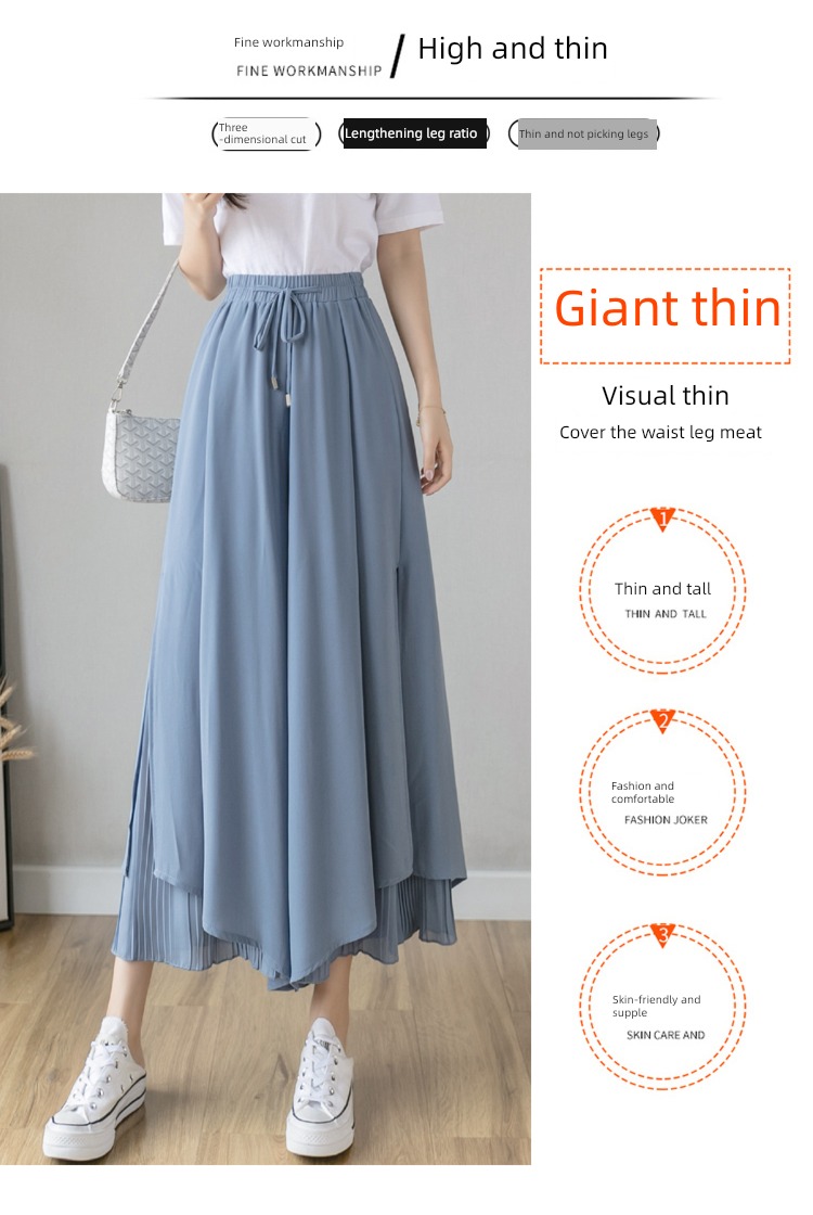 fashion fold High waist Sagging sensation Thin money Nine points Wide leg pants