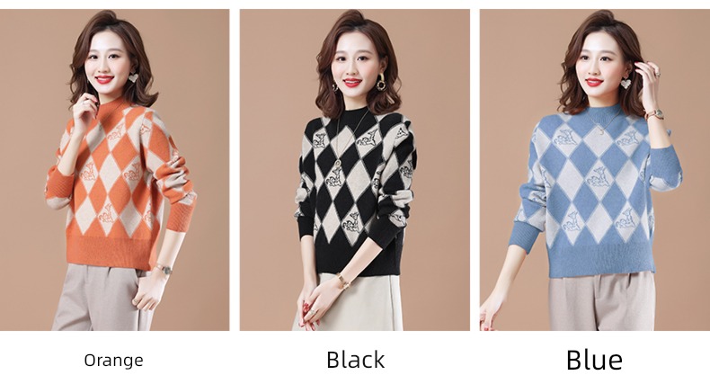 knitting Half high collar Chessboard sweater Foreign style Undershirt