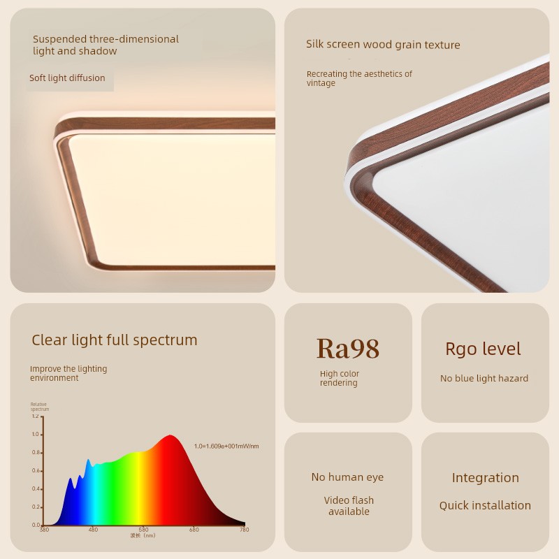 26 New Oupu Led Eye-Protection Ceiling Light for Living Room, Walnut Wood Vintage Style Wood Grain Eye-Protection Lamp Guanlan Tc