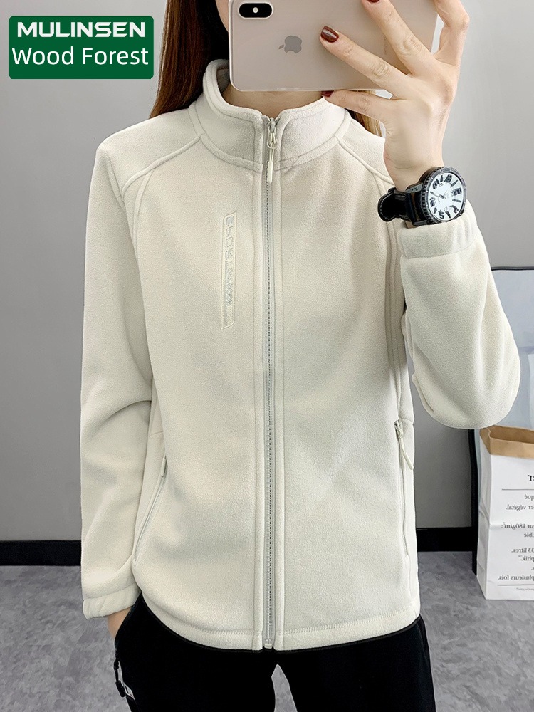 MuLinSen Autumn and winter Fleece female Solid color Fleece thickening keep warm pizex Inner bladder stand collar Windbreak loose coat