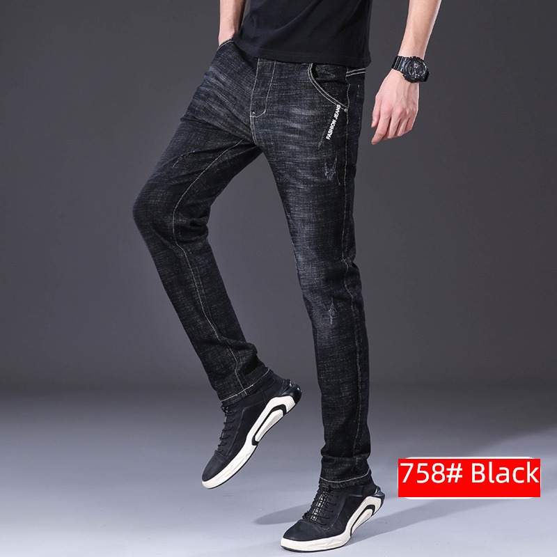 Straight cylinder Self-cultivation Little feet elastic force Men's style spring Jeans