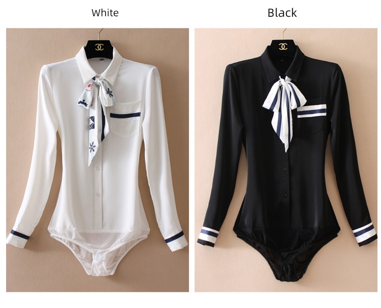 temperament Long sleeve Chiffon shirt White black jacket