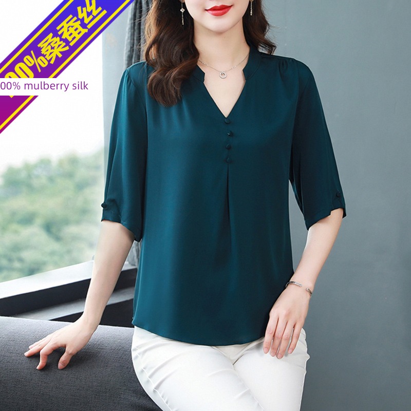 Hangzhou summer wear Short sleeve Middle aged and elderly mom easy silk