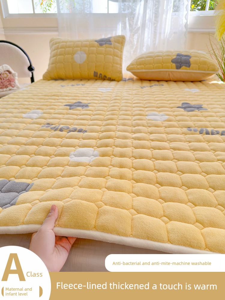 Milk Velvet Bed Sheet, Winter Fleece Single Piece, Autumn and Winter Coral Fleece Flannel Plush Thickened Quilt Cover Three-Piece Set for Single Bed