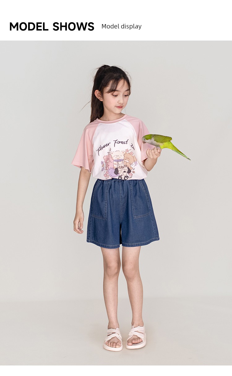 Soft Girls' Lyocell Cotton-Feel Denim Shorts, Loose Thin Denim Mid-Length Pants, 2026 Summer Style, Casual Pants for Older Children — 7