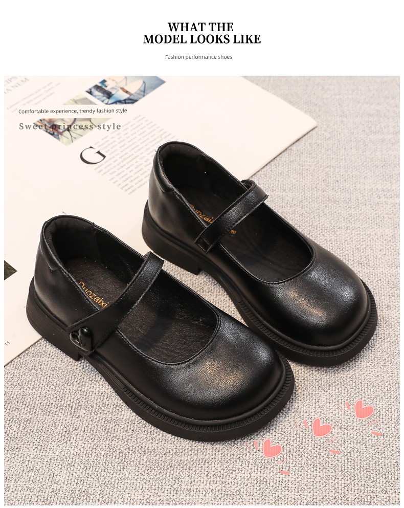 Girls' Black Leather Shoes, Genuine Leather Princess Shoes, 2026 Spring and Autumn Children's Single Shoes, British Style Performance Shoes for Girls, — 2