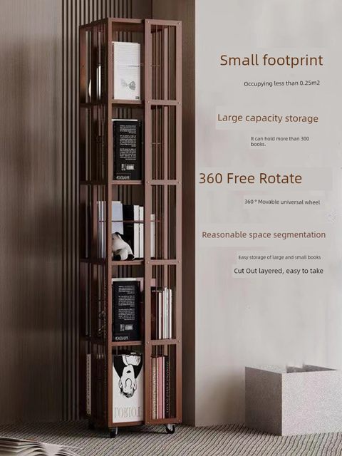 Rotating bookshelf Home living room movable multi-layer storage shelf Non-solid wood space-saving storage artifact Simple bookcase
